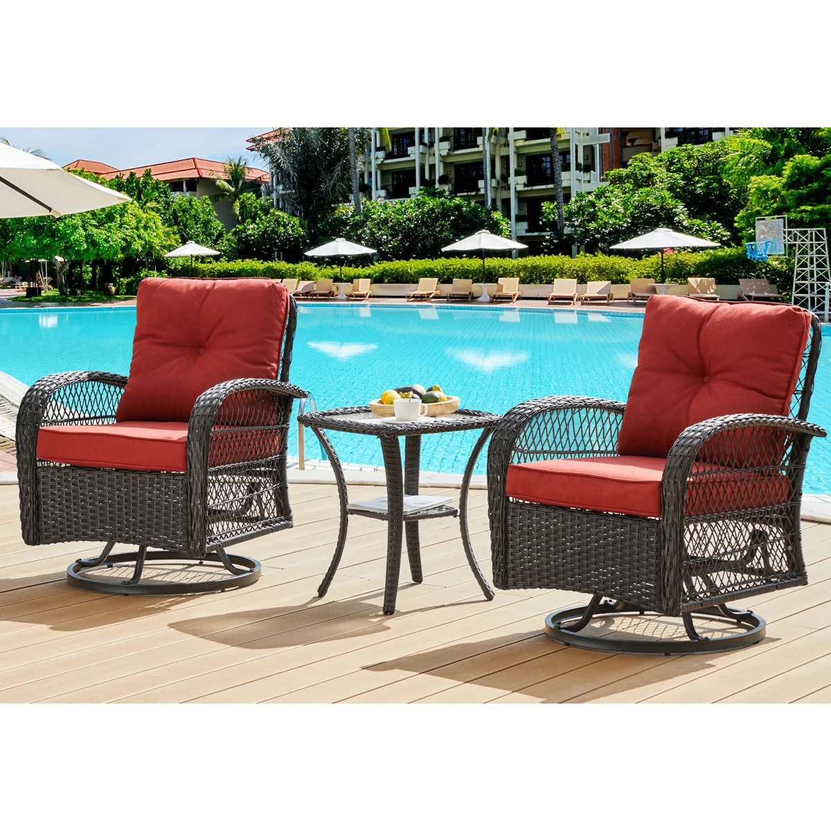 Kaycey 3-Piece Outdoor Rattan Swivel Glider Seating Group with Cushions | Wayfair North America