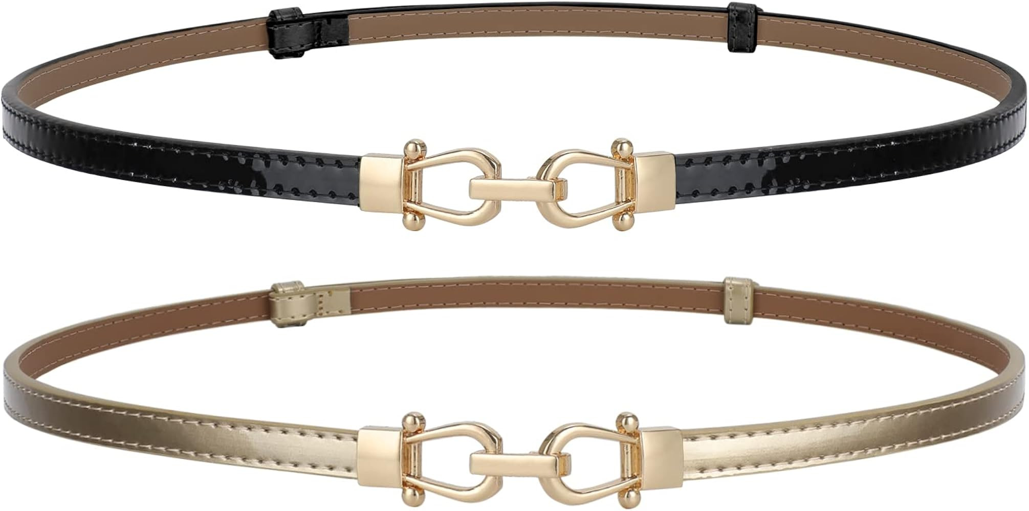 JASGOOD Leather Skinny Women Belt Thin Waist Belts for Dresses up to 37 Inches with Golden Buckle... | Amazon (US)