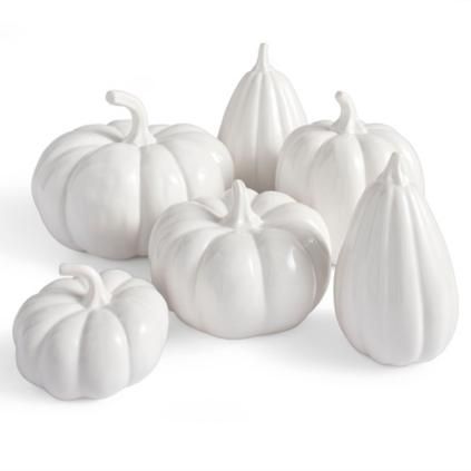 White Ceramic Pumpkins, Set of Six | Grandin Road