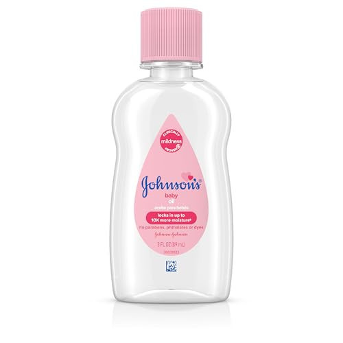 Johnson's Baby Oil, Pure Mineral Oil to Prevent Moisture Loss for Newborn, Kids, and Adults, Gentle and Soothing Baby Massage Oil, Dry Skin Relief, Hypoallergenic, Original Scent, 3 fl. oz | Amazon (US)