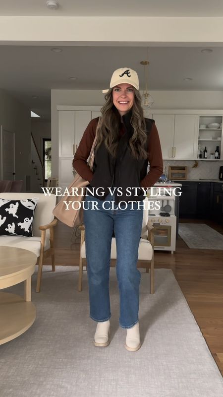 Wearing vs styling - Amazon fall clothes
shirt: medium / boots: 6 / vest: small / jeans: 26
neutral hat, leather tote, high socks

#LTKstyletip #LTKSeasonal #LTKfindsunder50