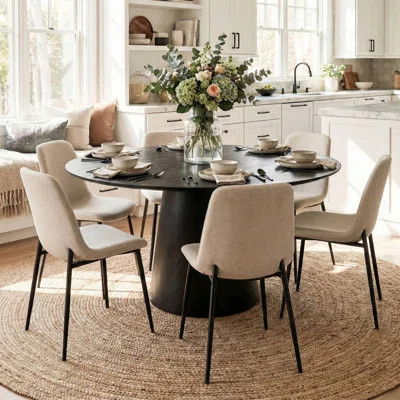 6 - Person Dining Table Sets With 60'' Round Table & 6 Upholstered Chenille Chairs | Wayfair North America