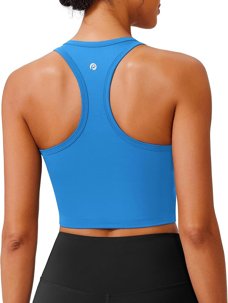 PINSPARK Racerback Crop Tank Tops for Women Longline Padded Sports Bra Scoop Neck Workout Yoga To... | Amazon (US)