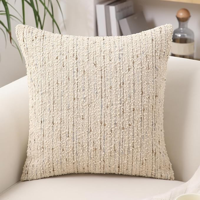 Textured Boucle Pillow Covers 18x18 Neutral Striped Throw Pillows Soft Modern Farmhouse Pillow Ca... | Amazon (US)
