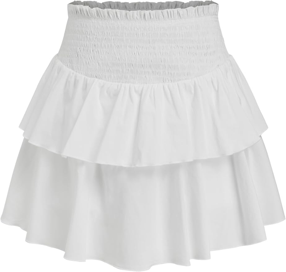 CIDER Mini Two Layer Ruffle Tiered for Women High Waist Skirt | Amazon (US)