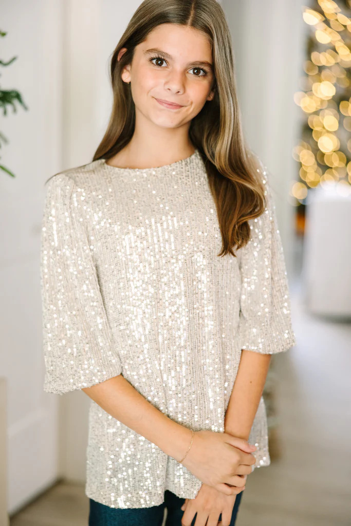 Girls: Under The Lights Gold Sequin Blouse | The Mint Julep Boutique
