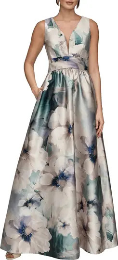Donna Karan New York Floral Plunge Neck Ball Gown | Nordstrom | Nordstrom