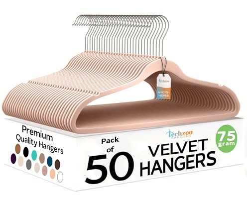 Techzoo 50 Pack New Premium Quality Velvet Hangers Ultra Thin Non Slip Adult Felt Space Saving Hangers for Closet Heavy Duty Coat Pants Jackets Dress Hangers 360° Swivel Hook Hold Upto 10lbs Rose Gold | Amazon (US)