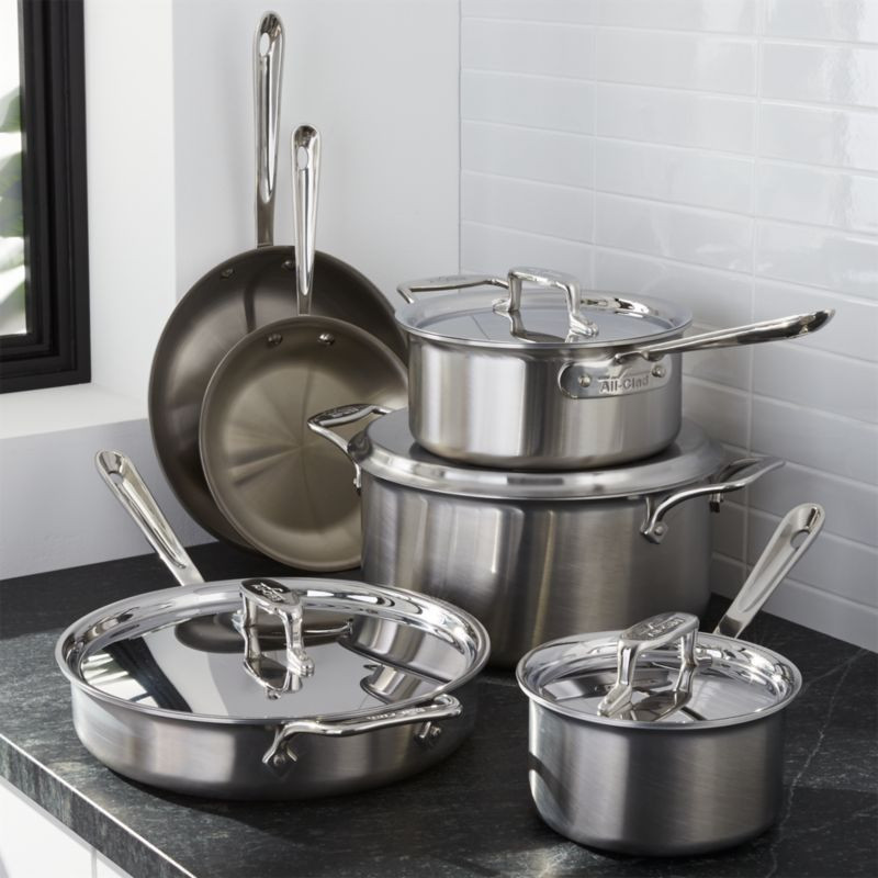 All-Clad d5 Brushed Stainless Steel 10-Piece Cookware Set with Bonus + Reviews | Crate & Barrel | Crate & Barrel