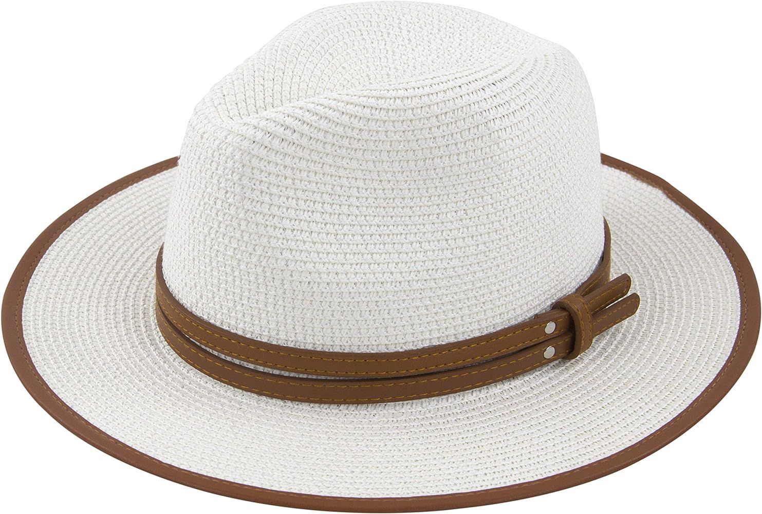 Muryobao Womens Wide Brim Straw Panama Foldable Hat Fedora Summer Beach Sun Hat UPF50+ | Amazon (US)