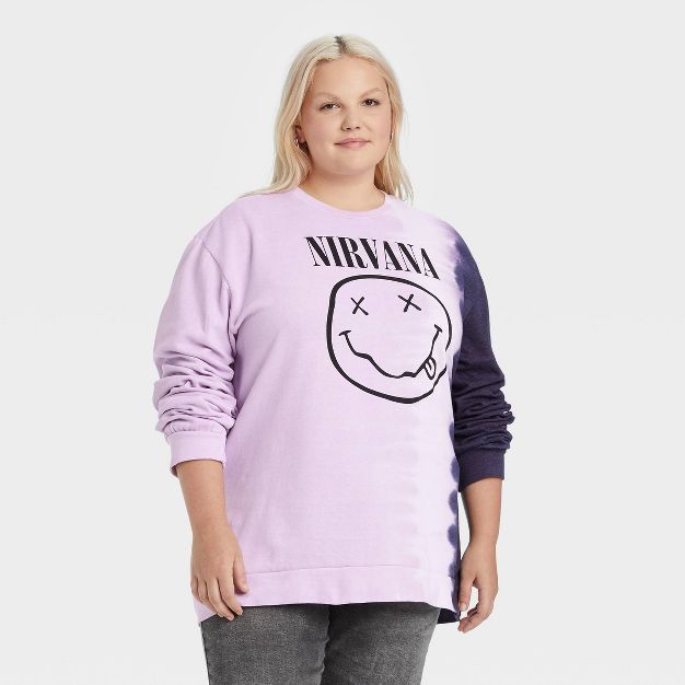 Women's Nirvana Graphic Sweatshirt - Purple Tie-Dye | Target