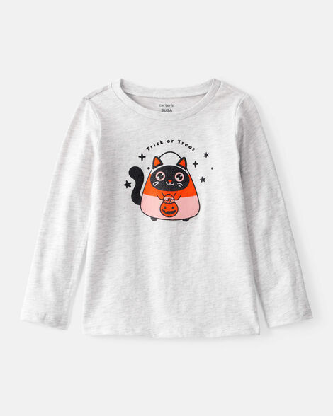 Toddler Girl Halloween Cat Long-Sleeve Graphic Tee - Grey | Carter's Inc