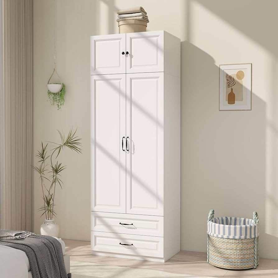 White Armoire Wardrobe Closet with 2 Drawers: 89" H x 31.5" W | Amazon (US)