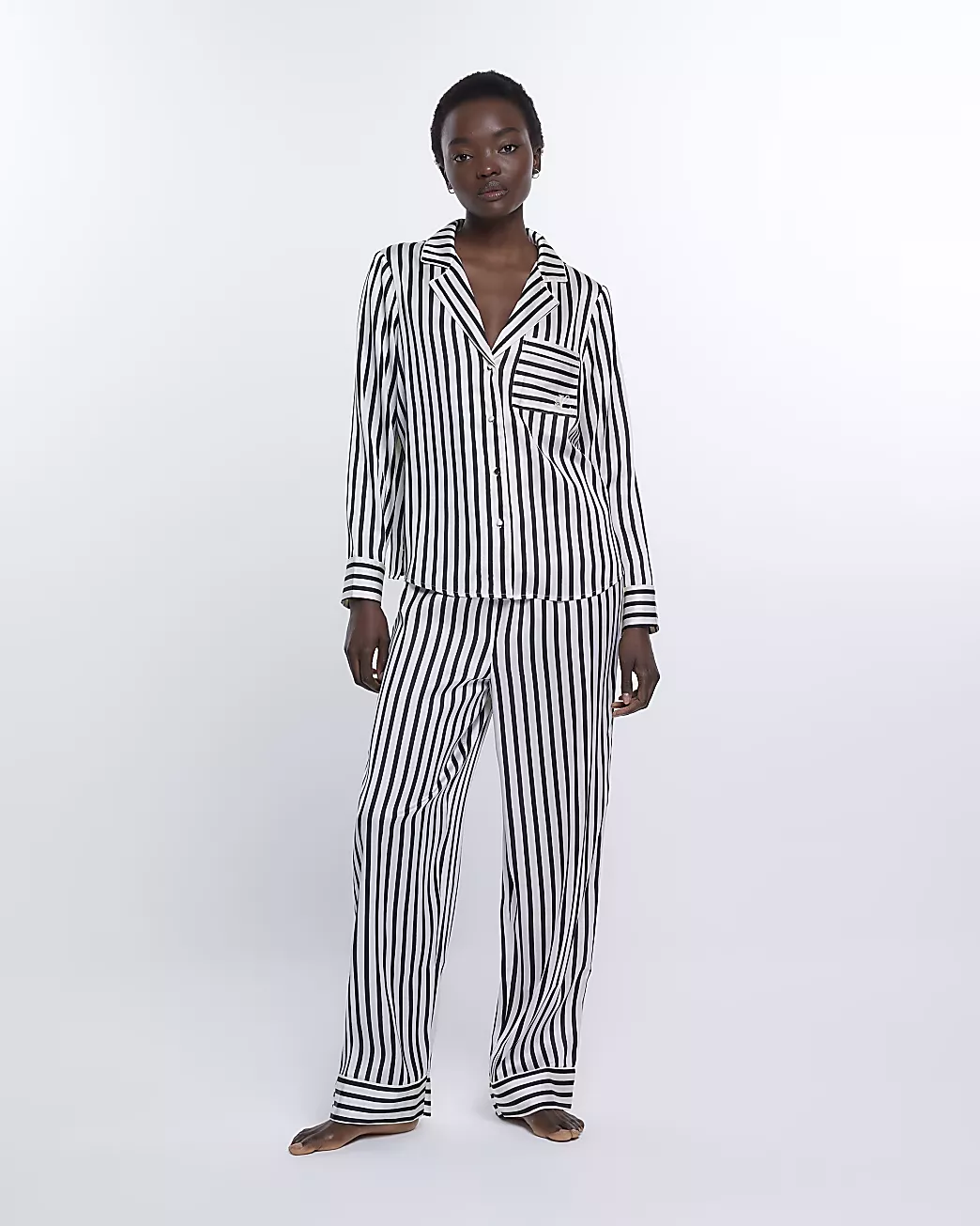 Black and white striped best sale satin pajamas