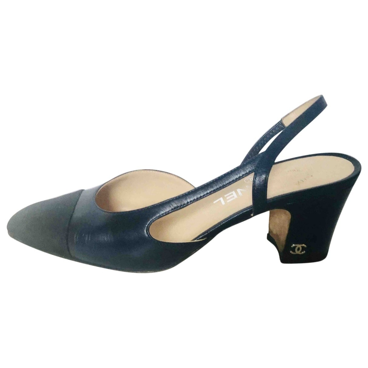 Chanel Slingback Navy Leather Heels | Vestiaire Collective (Global)