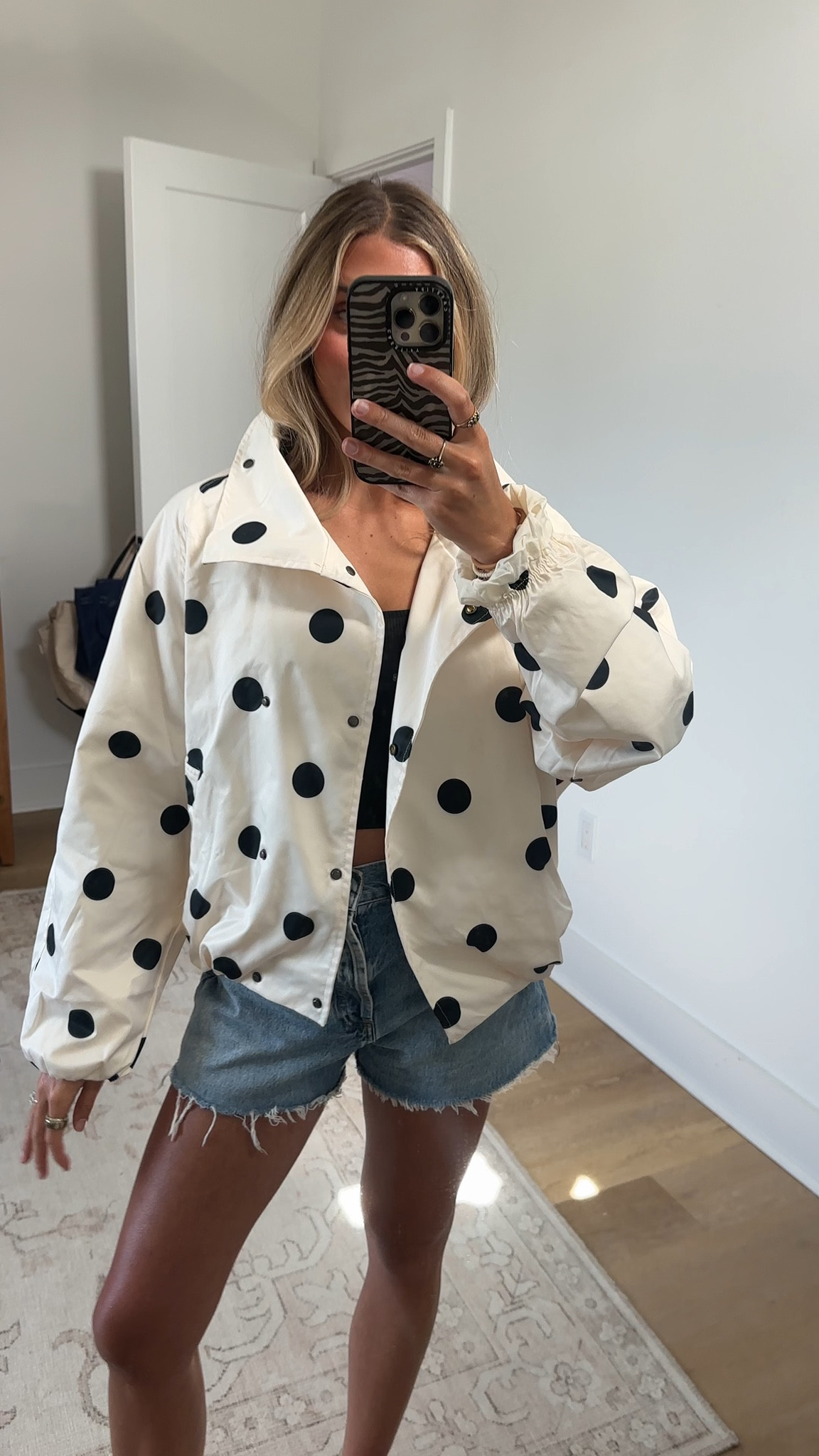 Amazon size small  Women's Polka Dot Bomber Jacket Stand Collar Snap Button Coat 2026 Trendy Fall Outfits with Pockets

#LTKootd #LTKSaleAlert #LTKSeasonal