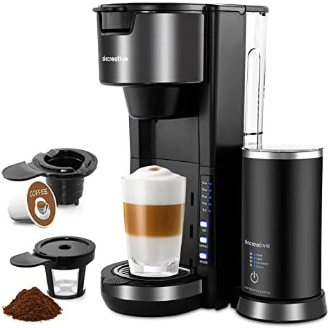 Single Serve Coffee Maker with Milk Frother, 2-In-1 Cappuccino Coffee Machine for K Cup Pod and G... | Amazon (US)