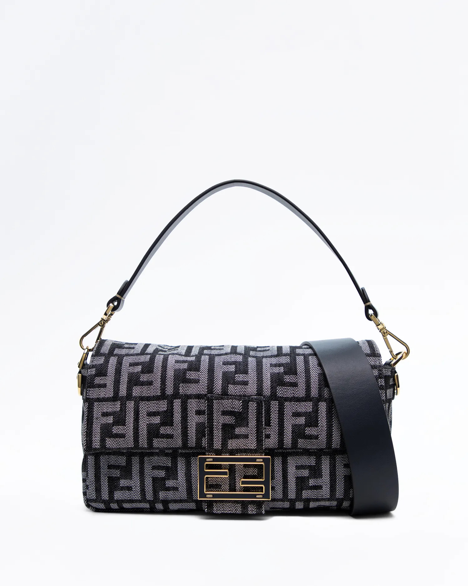 Denim FF Medium Baguette Bag | Vivrelle