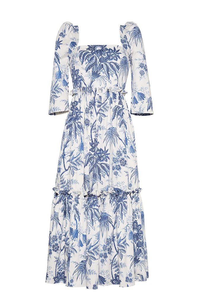 Blue Hill Dress in Jacobean Toile Navy | Over The Moon