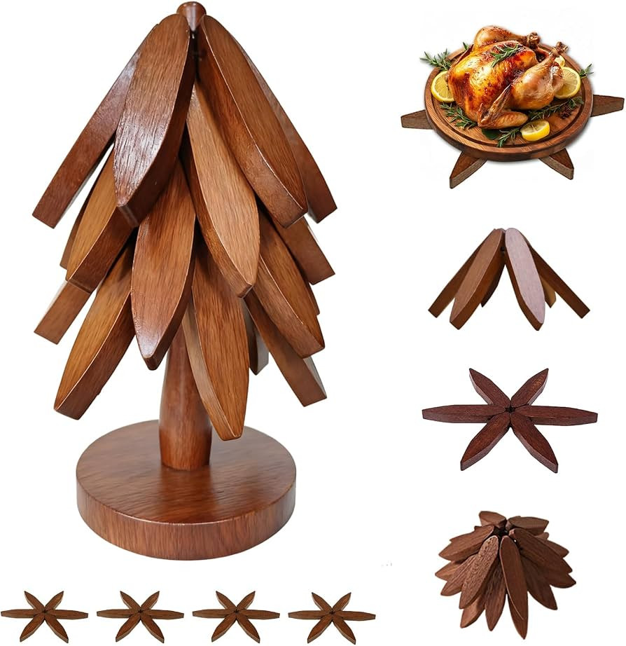 Juego de tr\u00e9bedes de madera en forma de \u00e1rbol para platos calientes, 100% madera natura... | Amazon (US)