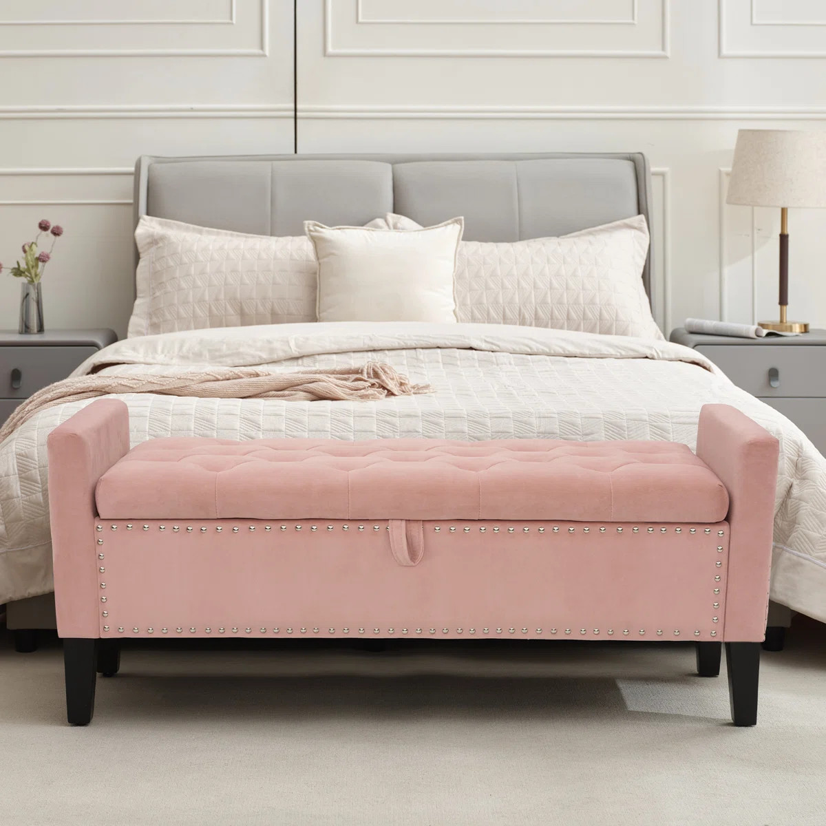 Jeani 45" Wide Velvet Tufted Rectangle Storage Ottoman | Wayfair North America