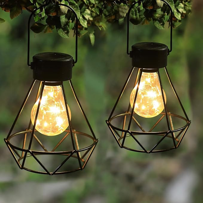 MAGGIFT 2 Pack Hanging Solar Lights, Outdoor Solar Powered Tabletop Lanterns with 15 LED Copper L... | Amazon (US)