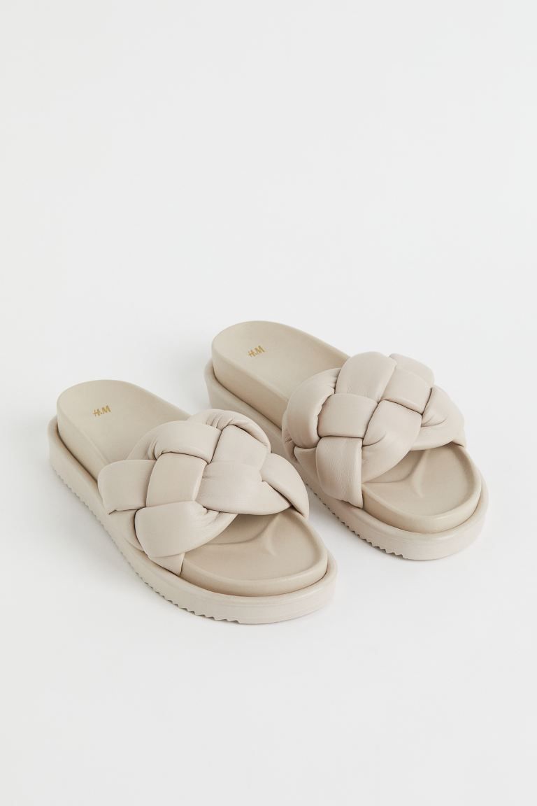 Leather Slides - Light beige - Ladies | H&M US | H&M (US)