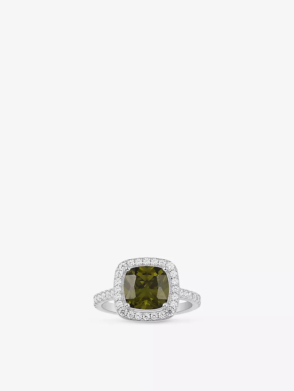 Square sterling-silver and pavé cubic-zirconia ring | Selfridges
