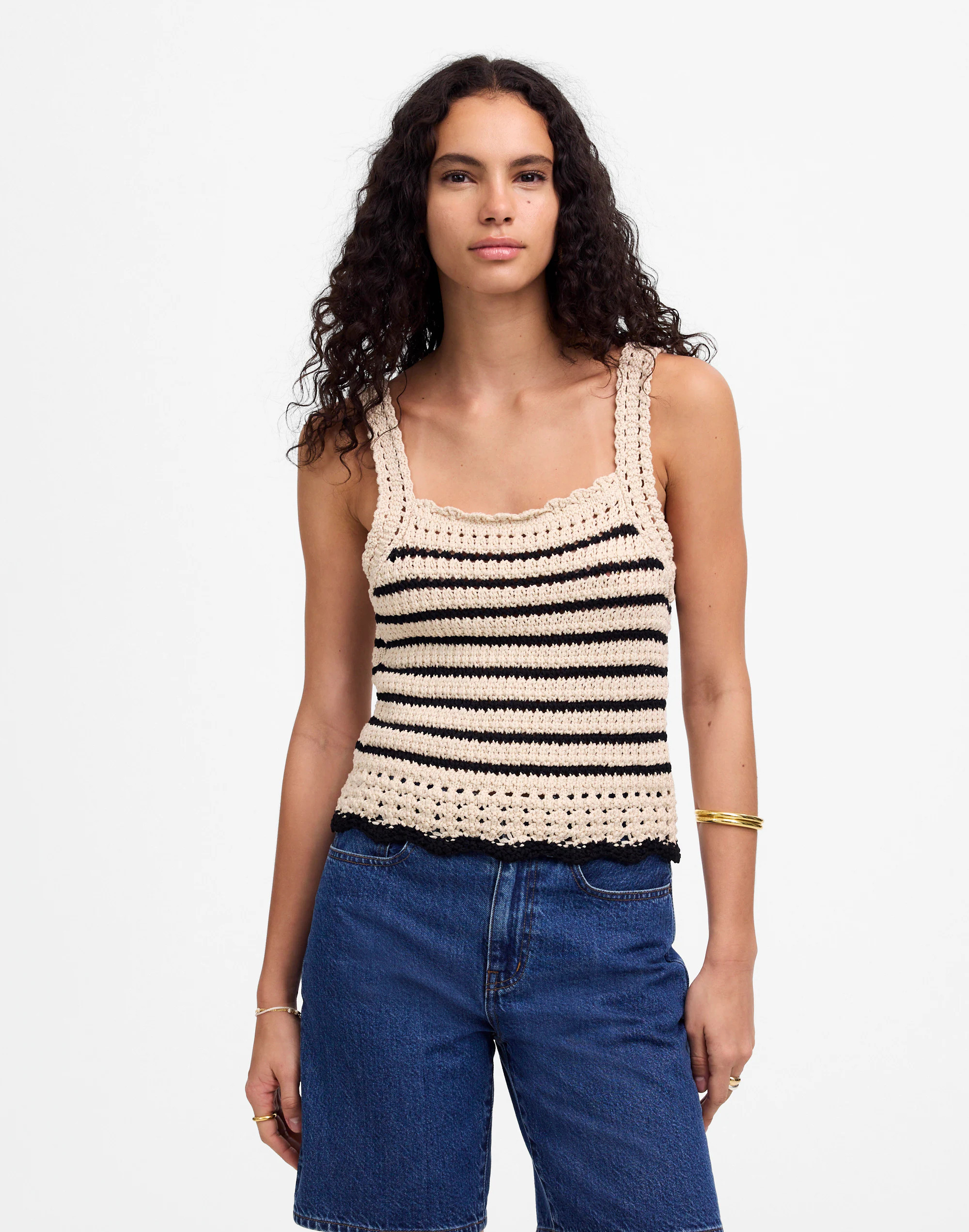 Square-Neck Crochet-Stitch Tank in Stripe | Madewell