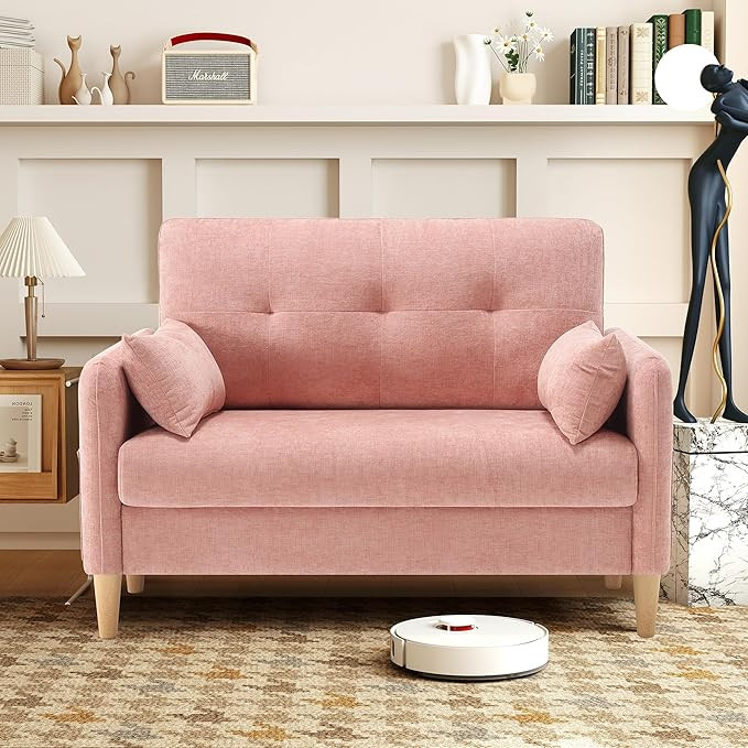 47" Small Sofa Couch for Bedroom, Soft Chenille loveseat Mini Couch with Throw Pillow and Removab... | Amazon (US)