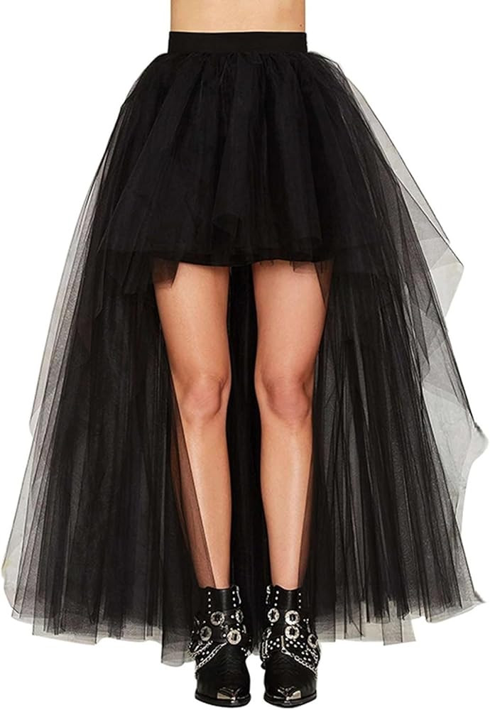 MisShow Women's Hi-Lo Long Tutu Tulle Bustle Skirt Elastic Waist Festival Party Skirt | Amazon (US)