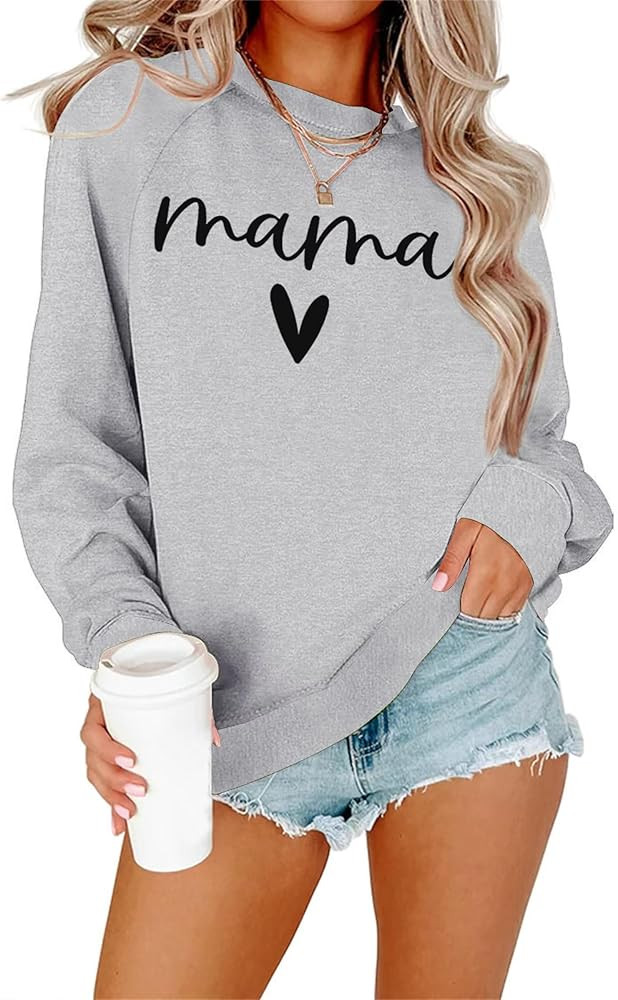 Dressmine Womens Casual Long Sleeve Mama Sweatshirt Crewneck Graphic Shirts Loose Pullover Tops | Amazon (US)