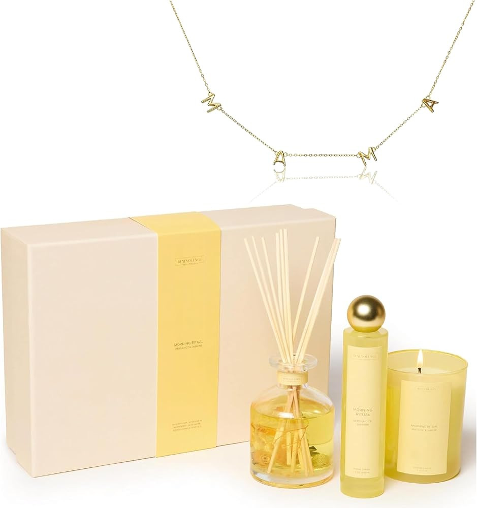 Benevolence LA Morning Ritual Gift Box and Mama Necklace Gift Set for Women | Scented Soy Candle,... | Amazon (US)