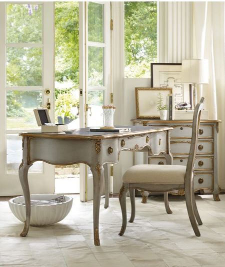 Love the elegant writing desk in gray and gold—-calming yet glam. The perfect piece to refresh your home office with a touch of femininity. Keyboard tray and cable management system included. Up your 30% off start on April 29. #homeoffice #writingdesk

#LTKhome #LTKsalealert #LTKSeasonal