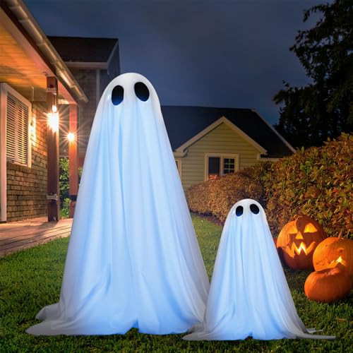 2Pcs Halloween Decoration Lighted Ghost Decor,32" /17.5" Spooky Ghost Decor with String Lights, Halloween Porch Decorations Indoor Trick-or-Treating Fun for Porch Yard Halloween Decor | Amazon (US)