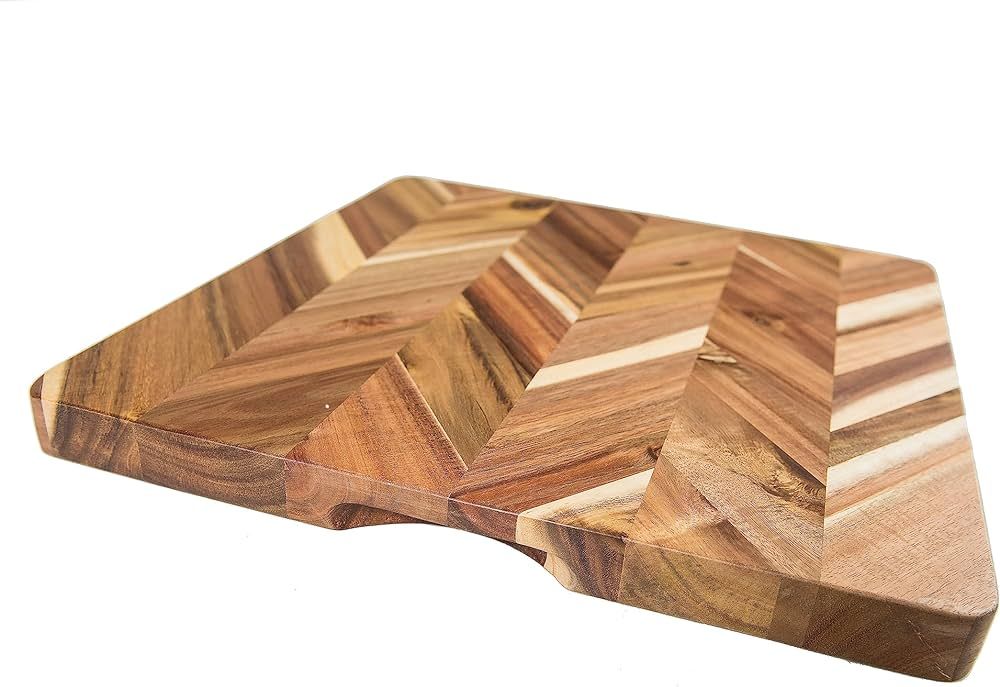 Lipper International Acacia Herringbone Square Cutting and Serving Board with Inset Handles for C... | Amazon (US)