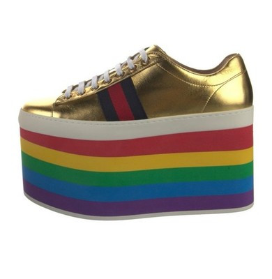 Gucci Gold Metallic Platform Sneaker with Rainbow Stripes  | eBay UK | eBay UK