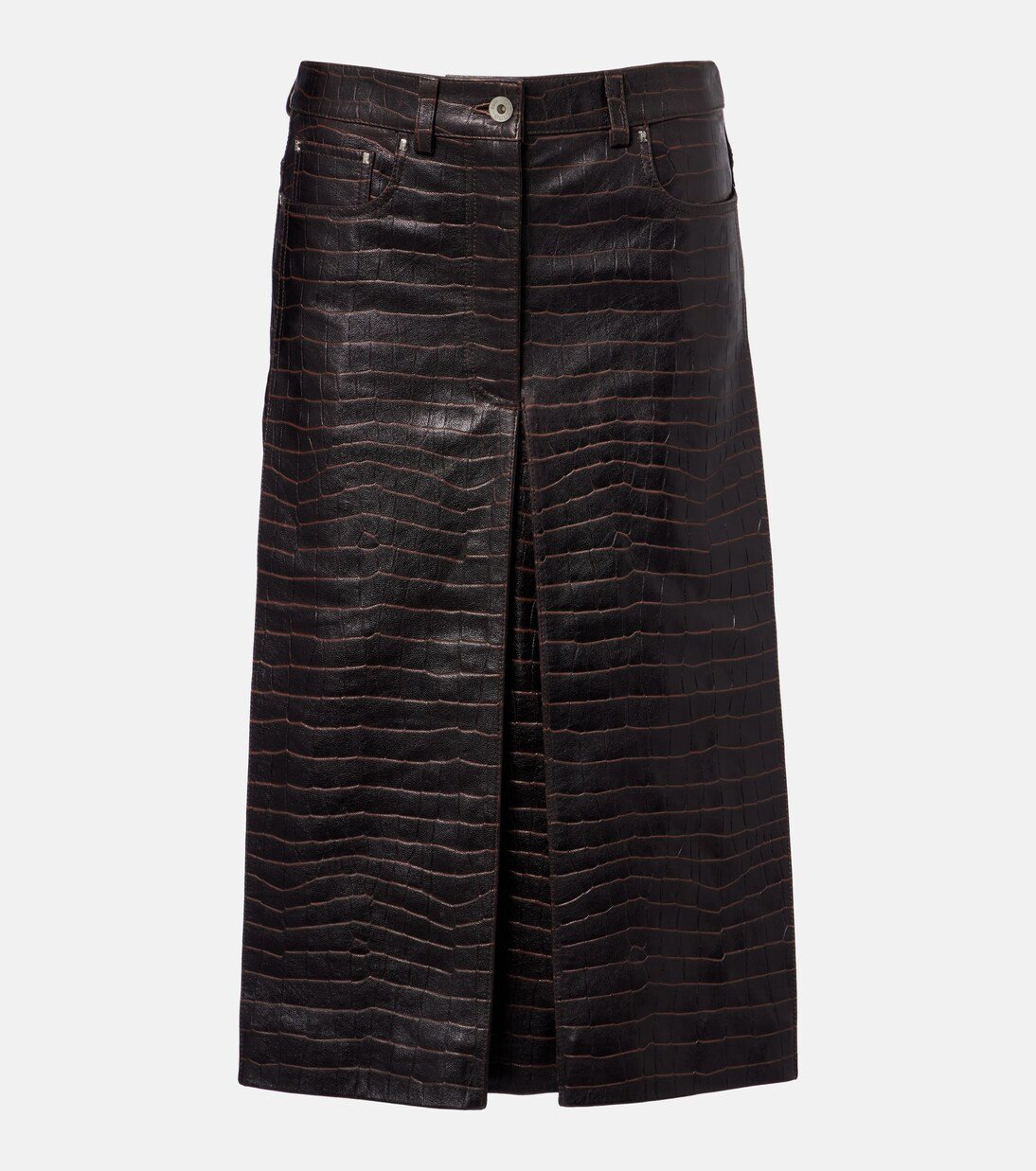 Pleated croc-effect leather midi skirt | Mytheresa (DACH)