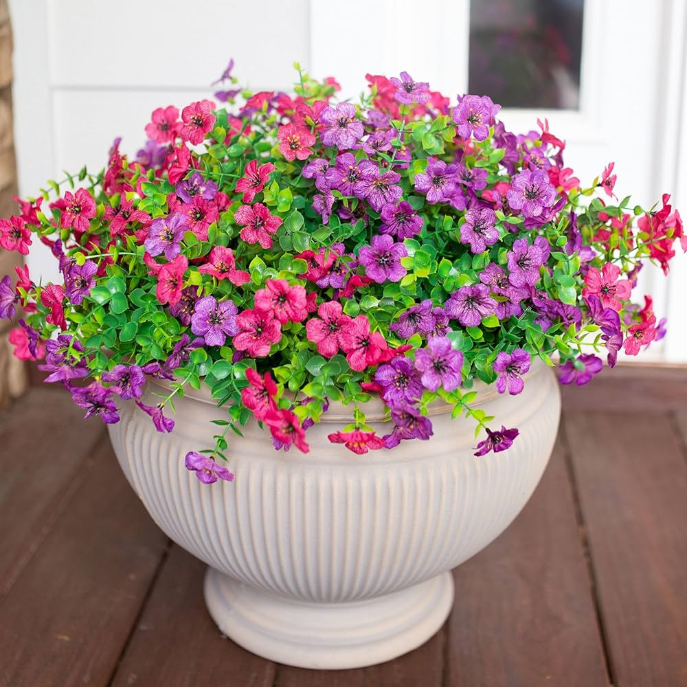 Artificial Fake Plants Flowers for Outdoor Spring Decoration, 12 Bundles Faux Silk Daisy for Planter Pot Colorful UV Resistant Look Real for Home Front Door Porch Patio Outside Yard | Amazon (US)