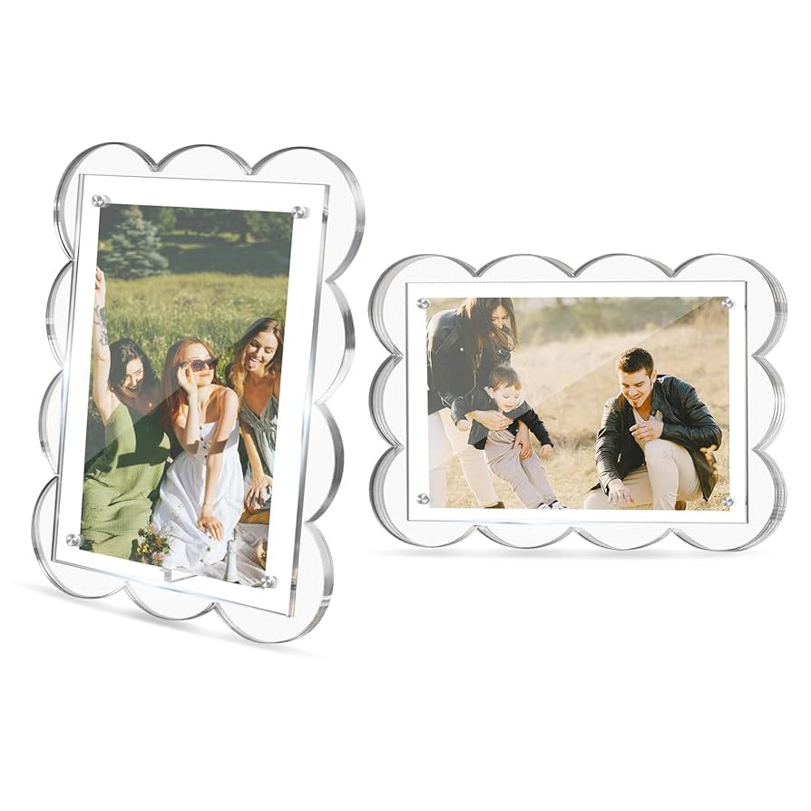 2 Pack 4x6 Acrylic Frame, Clear Magnetic Picture Frames, Scalloped Lucite Plexiglas Floating Phot... | Amazon (US)