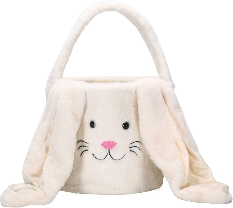 Plush Easter Bunny Basket Easter Basket for Kids Easter Egg Hunt Basket Bunny Bucket Tote for Eas... | Amazon (US)