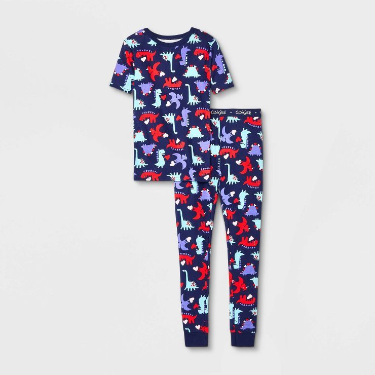 Kids' 2pc Valentine's Day Dinosaur Tight Fit Pajama Set - Cat & Jack™ Navy Blue | Target