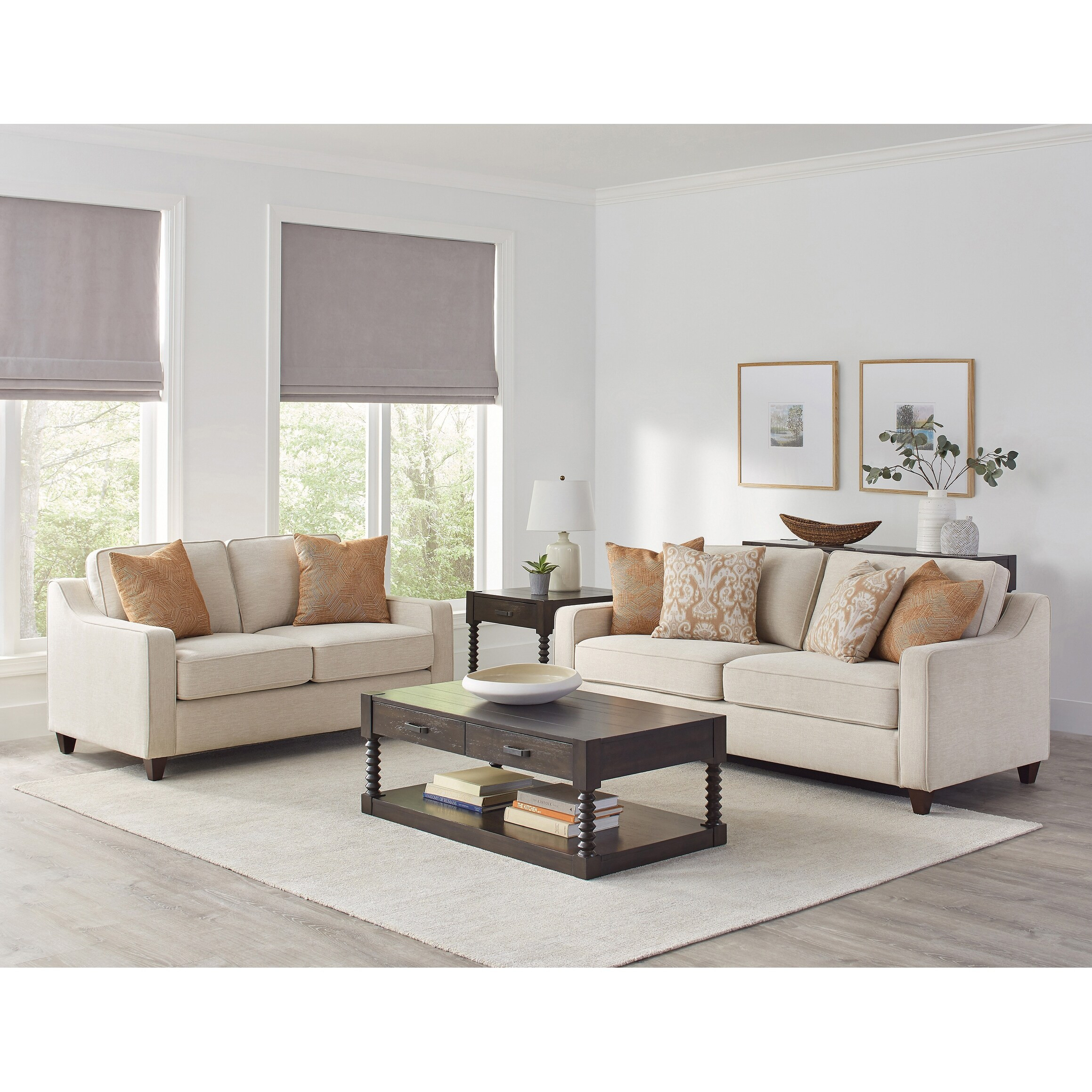 Mahaffey Beige 3-Piece Cushion Back Living Room Set | Bed Bath & Beyond
