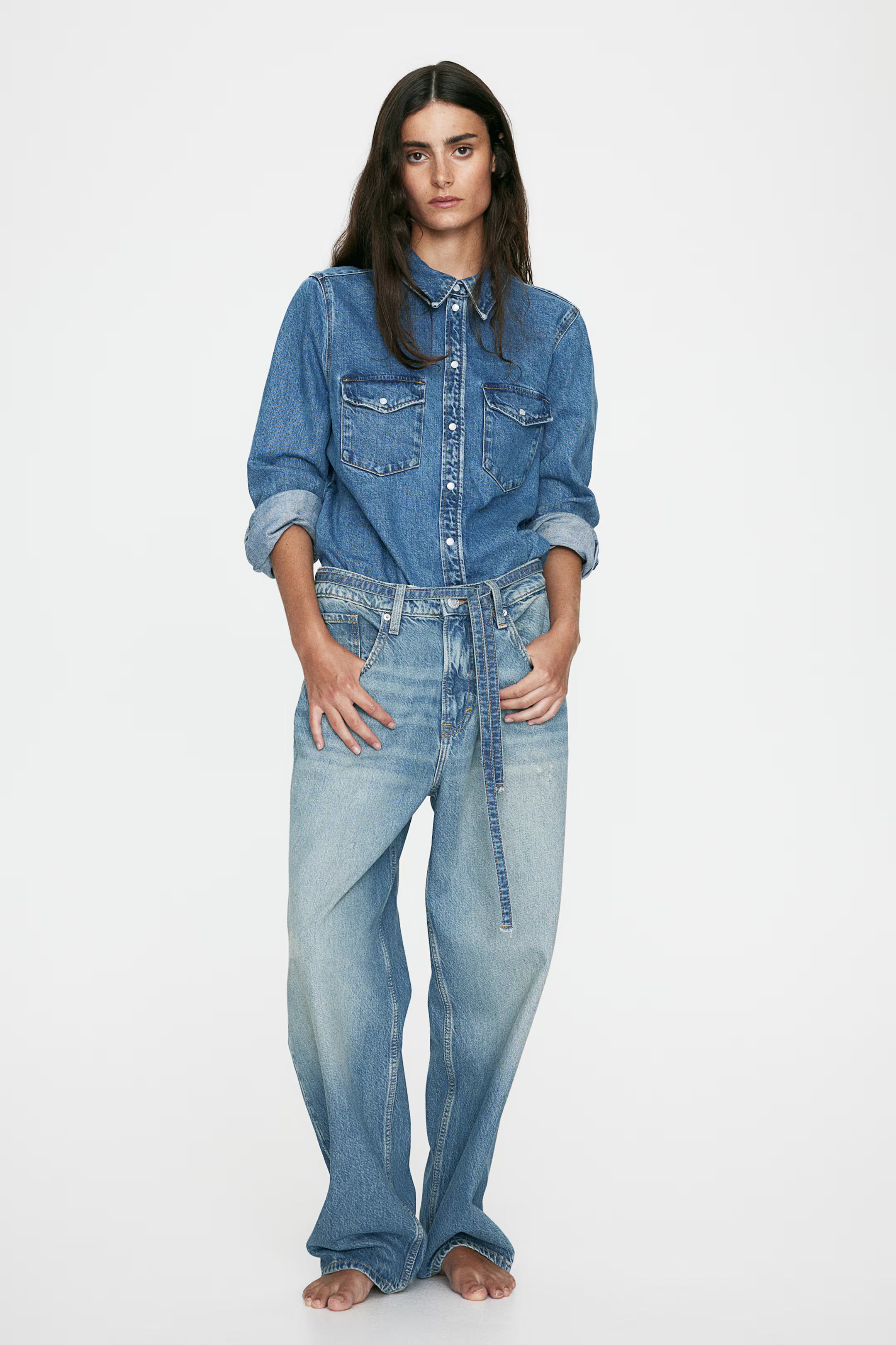 Denim Shirt - Long sleeve - Regular length - Denim blue - Ladies | H&M US | H&M (US + CA)