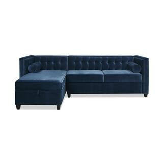 Jennifer Taylor Jack 100 in. W Square Arm 2-Piece Velvet L-Shape Sectional Sofa in Dark Navy Blue... | The Home Depot