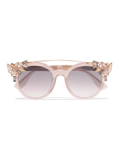 Jimmy Choo - Vivy/s Round-frame Embellished Acetate And Gold-tone Sunglasses - Pink | NET-A-PORTER (US)