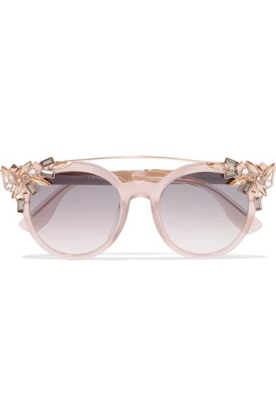 Jimmy Choo - Vivy/s Round-frame Embellished Acetate And Gold-tone Sunglasses - Pink | NET-A-PORTER (US)