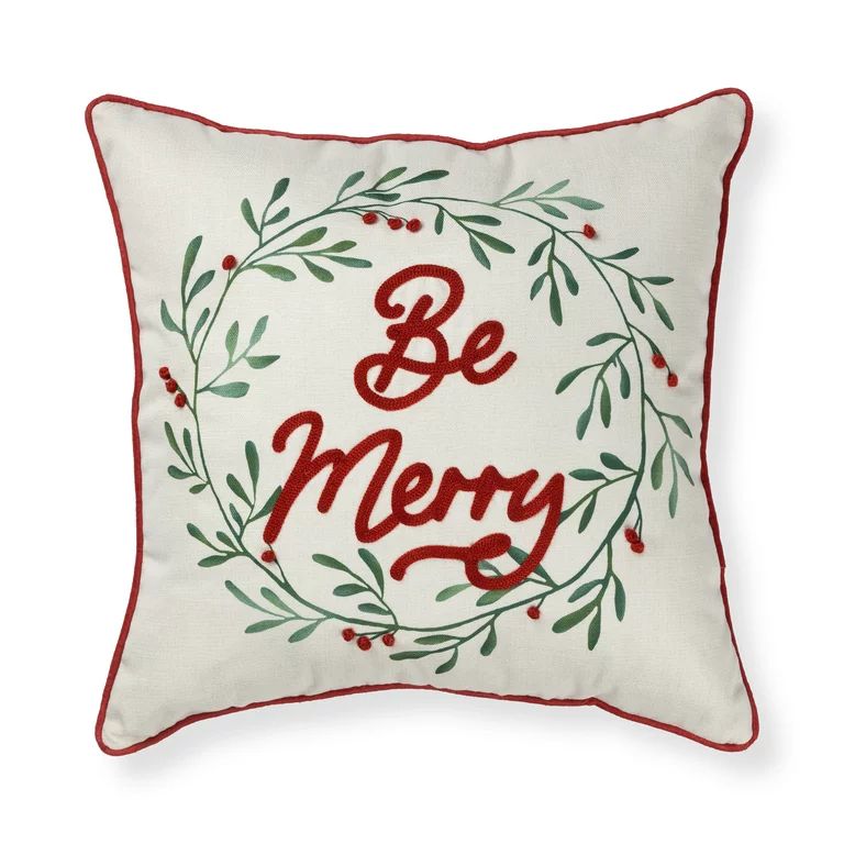 Mainstays Decorative Throw Pillow, Holiday Be Merry, 17"x17" Square, Single Pillow - Walmart.com | Walmart (US)