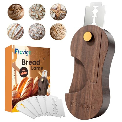 Frovigo Bread Lame, Scoring Tool for Sourdough with 5 Retractable Razor Blades, Professional Dough Scorer with Magnetic Safety Design, Bread Slashing Tool, Sourdough Knife Supplies for Baking (Walnut) | Amazon (US)