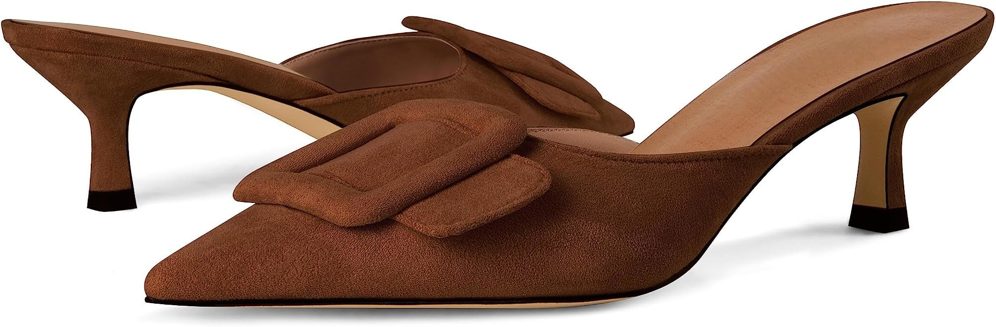 Kitten Heel Mules Sandals for Women Pointed Toe Square Buckle Backless Slip on Suede Stiletto Dre... | Amazon (US)